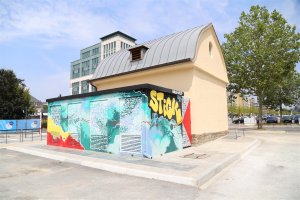 Sous-station électrique au Glacis peinte par l'artiste Stick