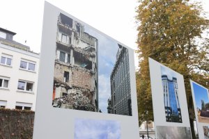 Vue sur la photo exposée dans le parc