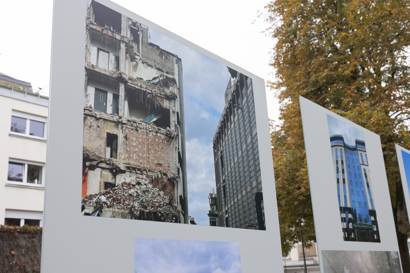 Vue sur la photo exposée dans le parc