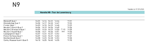 Horaires Navette N9