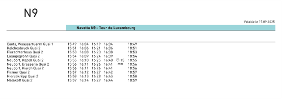 Horaires Navette N9