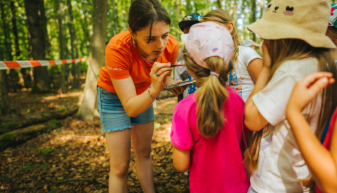 Image d'enfants en train de jouer dans la forêt